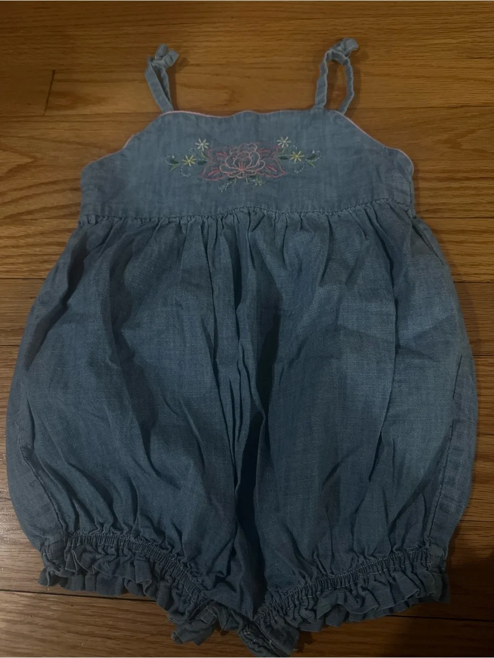 Ralph Lauren Blue Floral Embroidered Bubble Romper